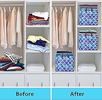 Vista 5 de Cesta de almacenamiento de sirena plegable con asas de cuero, impermeable, caja de almacenamiento de lona para armario, juguetes, ropa, cuarto