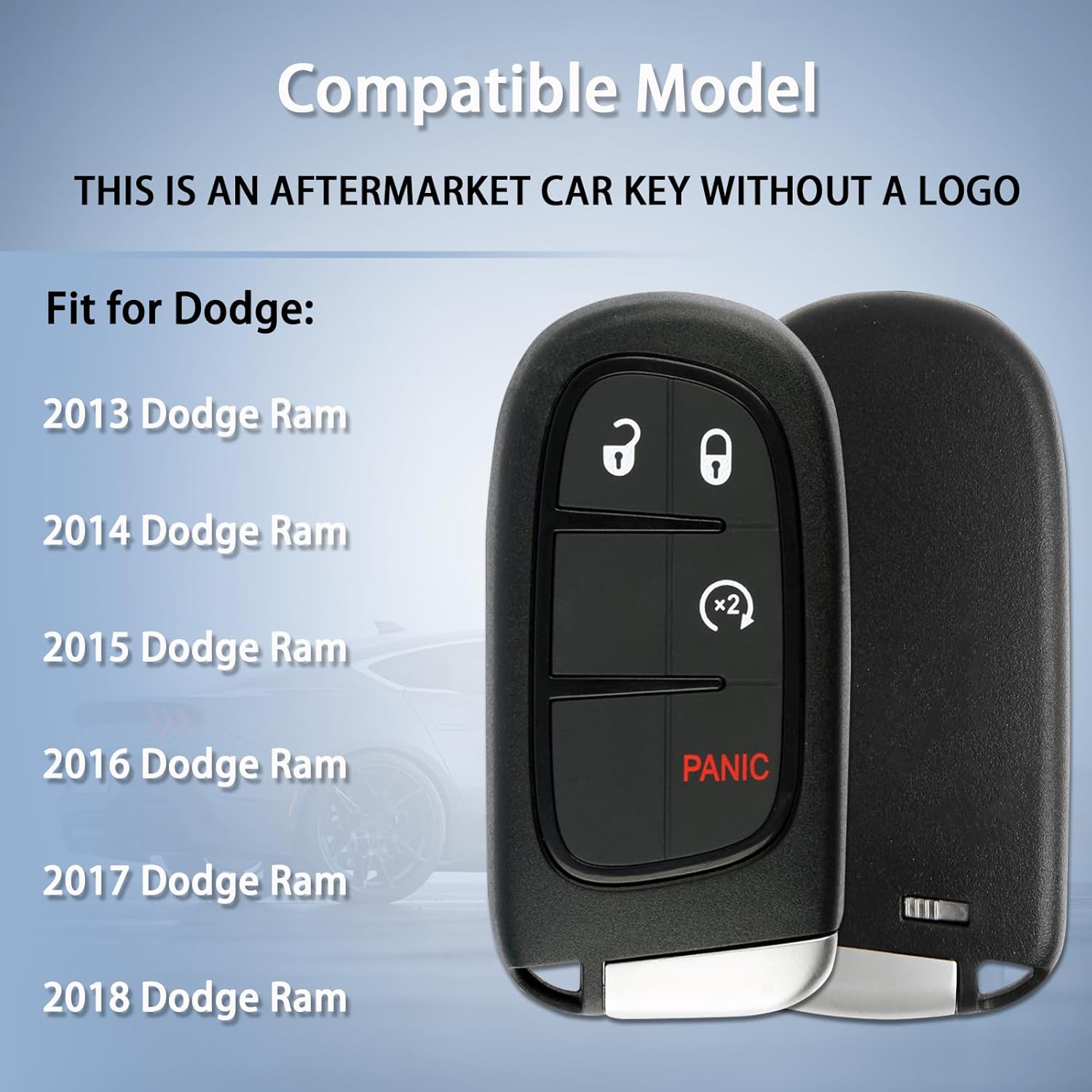 2-Pack Smart Key Fob Replacement Fit for Dodge Ram 1500 2500 3500 2013-2017, Push to Start Keyless Entry Remote with Hidden Emergency Key, FCC ID GQ4-54T, 56046956AA, 433MHz 46 Chip