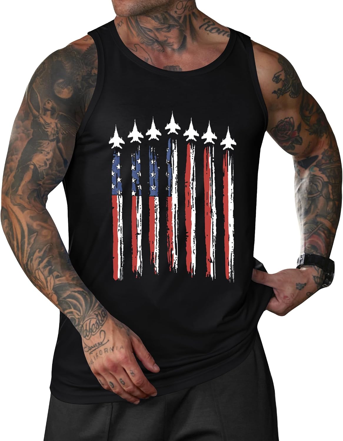 Mainfini Men's American Flag Tank Tops 4th of July Muscle Sleeveless Shirt Graphic Gym Workout Tee (S-3XL)