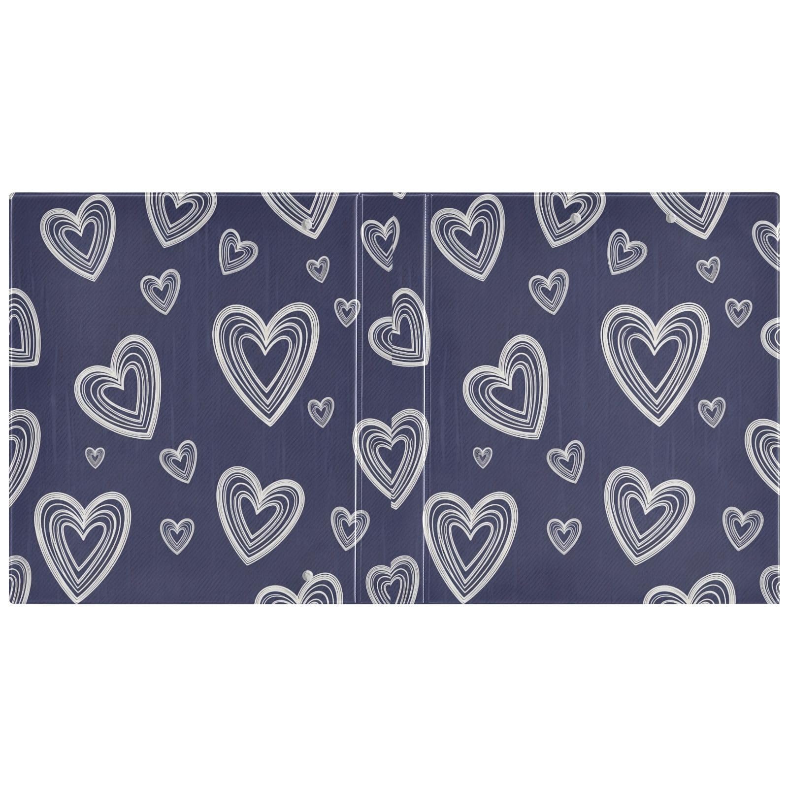 Carpeta de 3 anillos de 1.5 pulgadas con corazones de garabatos blancos, carpeta de anillos redondos con clip de metal, organizador A4 para el hogar y la oficina, paquete de 2