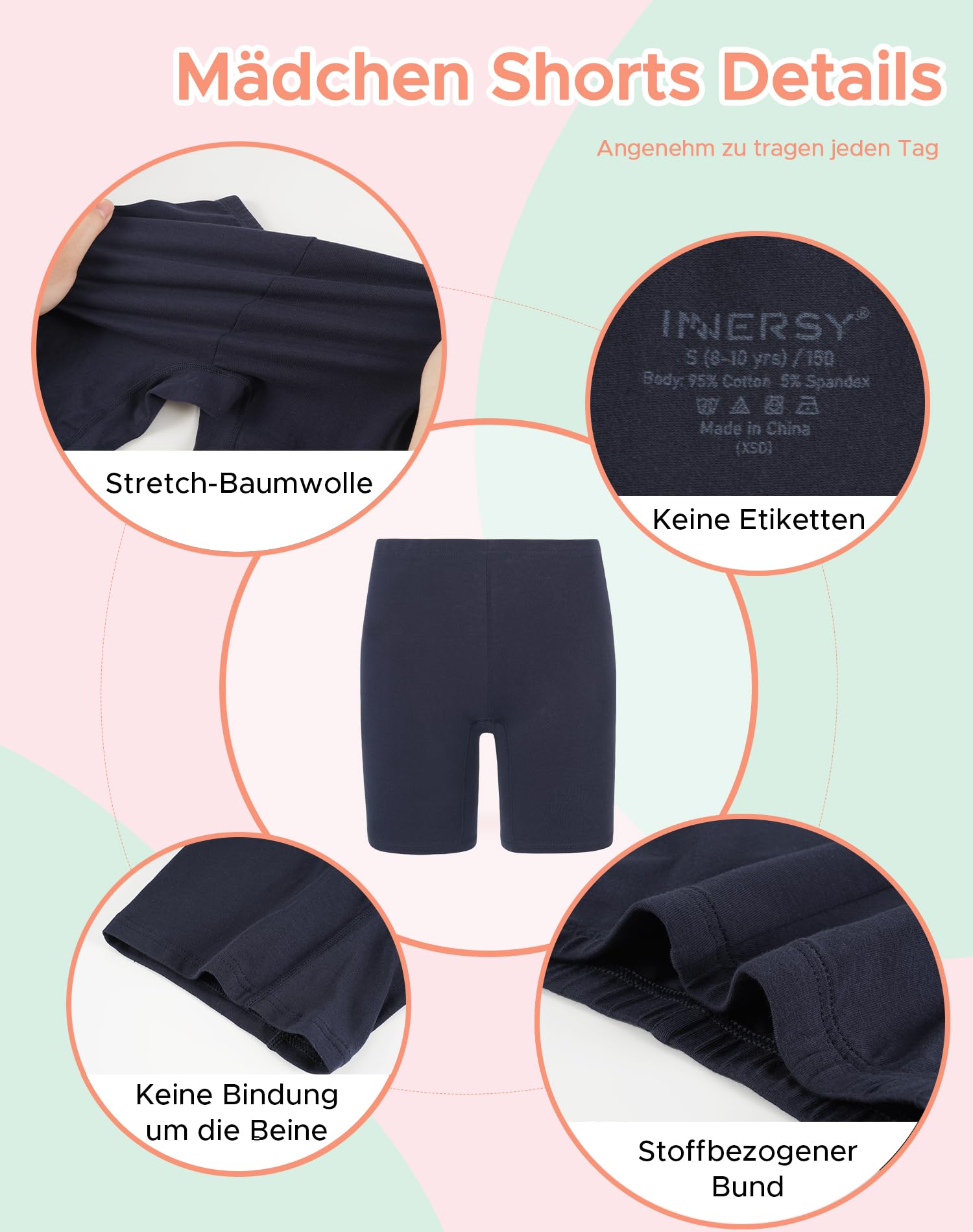 INNERSY Radlerhose Mädchen Baumwolle Kurze Leggings unter Kleid für Teenager 8-16 Jahre 3er Pack