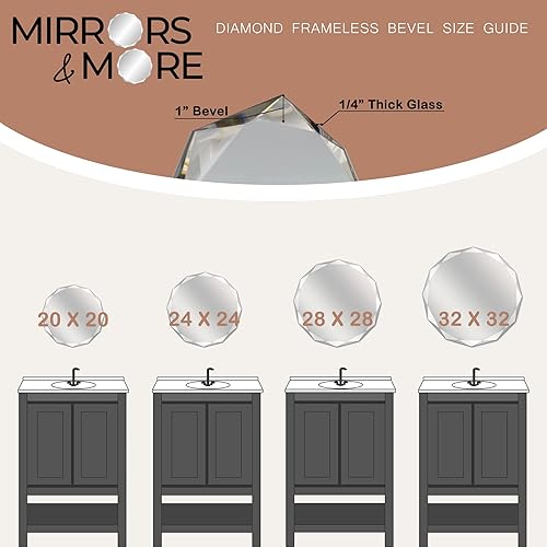 Miniatura 9 de Mirrors and More Espejo de tocador redondo sin marco con borde biselado (24 x 24 pulgadas), moderno montaje en pared para decoración del hogar,