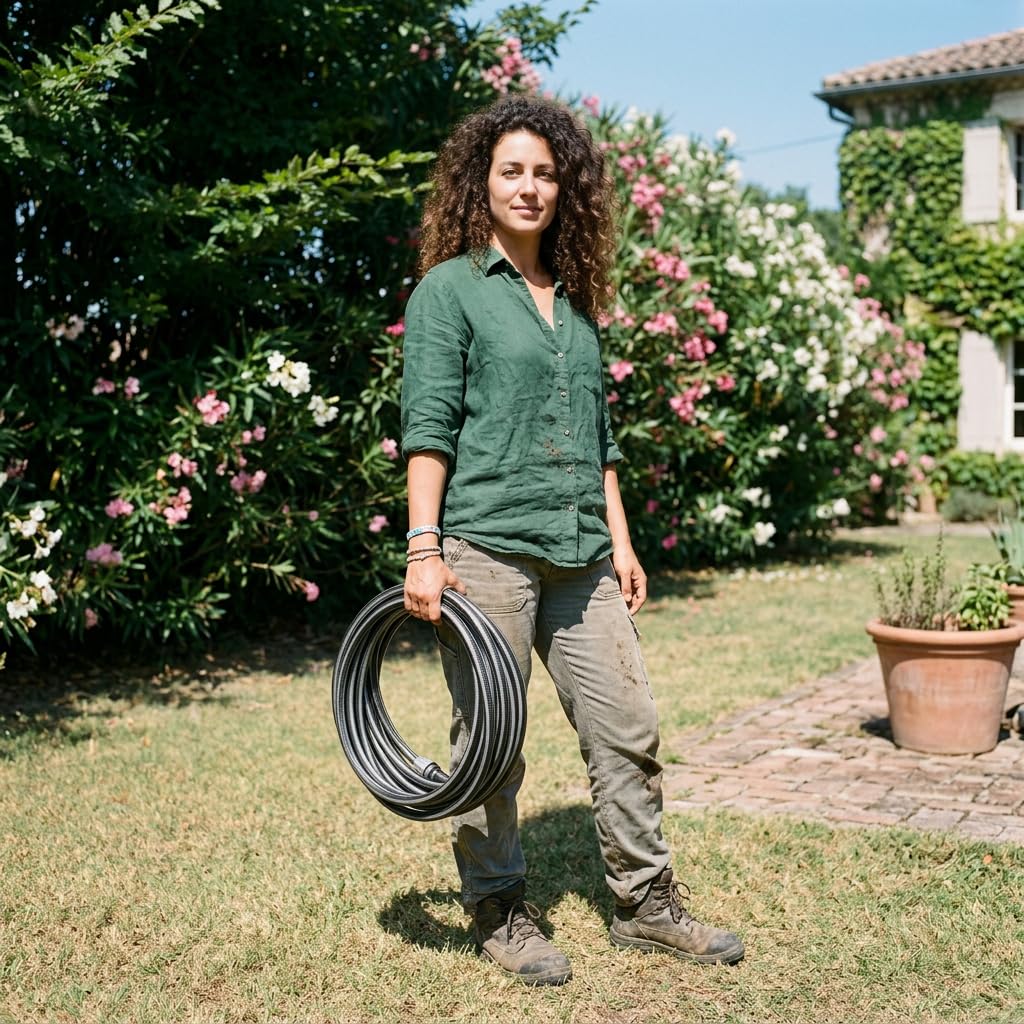 Idroeasy, Manguera de Jardín 25 Metros Superligera 5/8", Flexible Anti-Nudos con Pistola Multifunción y 2 Conectores, Manguera de Riego Atóxica Negro Lava, Fabricado en Italia