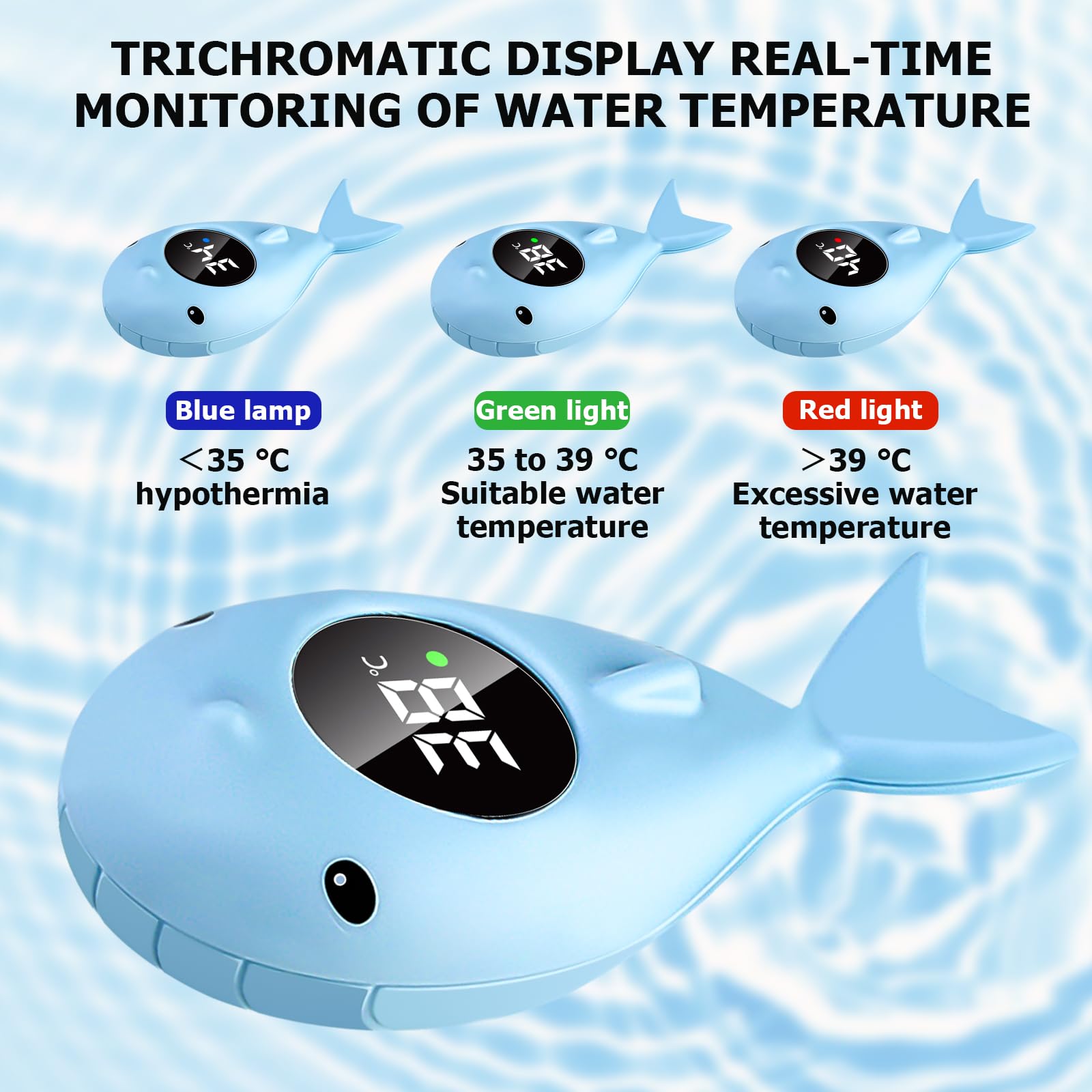 Termómetro digital de baño para bebé: termómetro digital para bañera con luz de advertencia LED, función de advertencia de temperatura para jugar en la bañera y baño seguro para niños y niñas