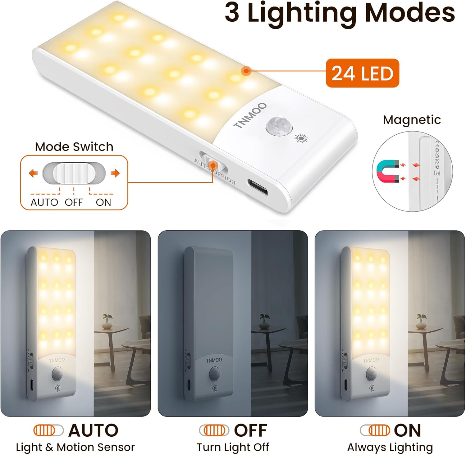 Motion Sensor Lights Indoor, 2Pack LED Motion Sensor Night Light Rechargeable with 3 Modes, Warm&White Color, 15%-100% Dimmable Wardrobe Lights for Cupboard, Stair, Cabinet, Bedroom, Kitchen, Hallway 3 71Jyail4YfL. AC SL1500