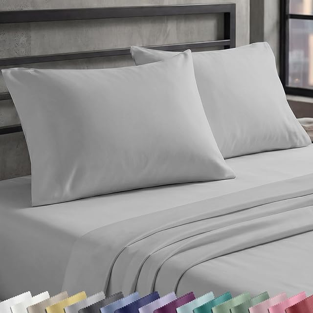 California Design Den Soft Natural 100% Cotton Sateen Deep Pocket Queen Sheets, 4 Pcs, Light Grey