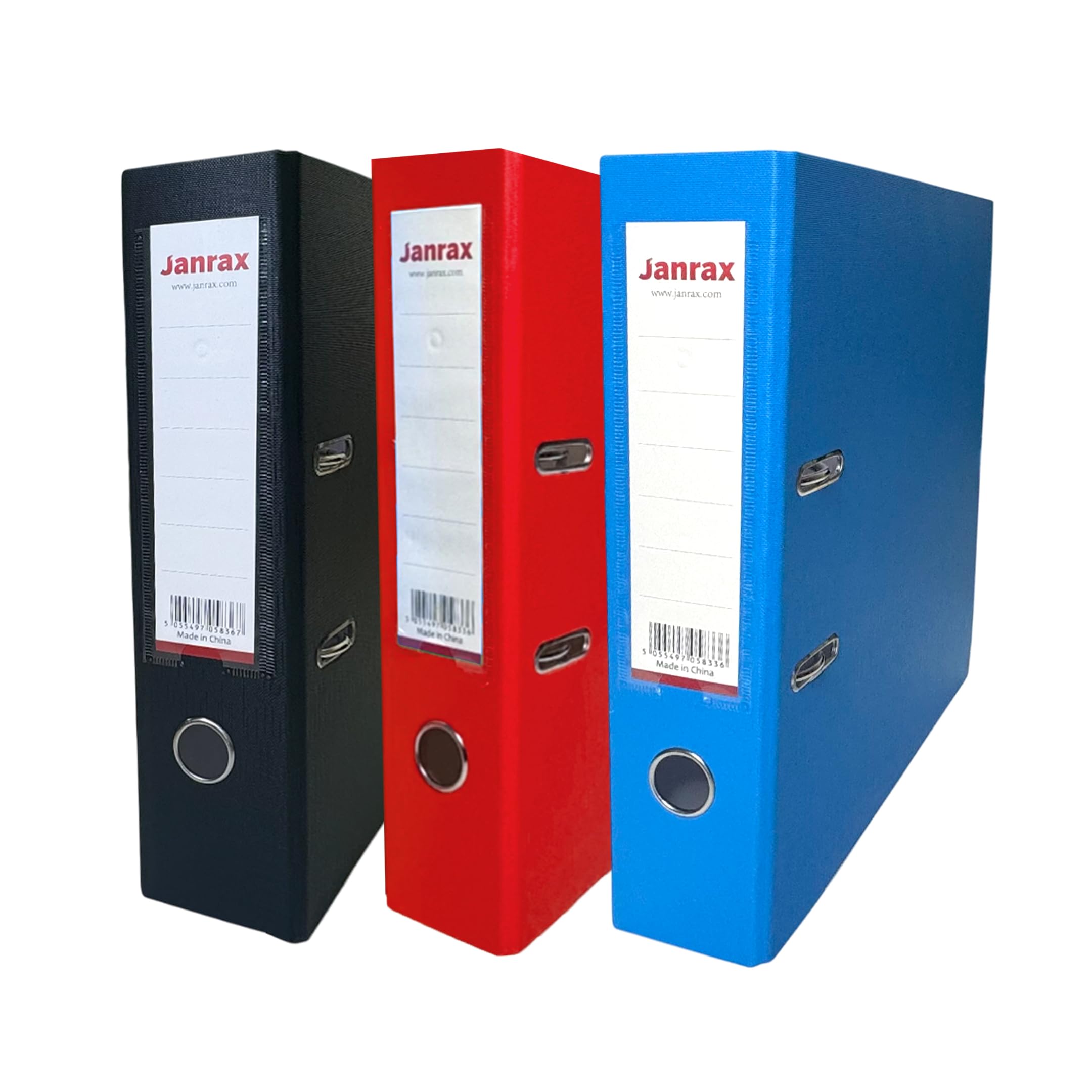 Pack of 3 A4 Lever Arch Files Paperbacked – 70mm Spine, 2 Ring Mechanism, Thumb Hole & Replaceable Spine Label – Black, Blue, Red