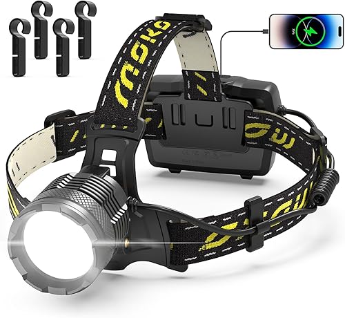 MoKo Linterna frontal recargable de 150000 lúmenes, batería de 60 horas de duración desmontable, 8 modos súper brillante, bombilla de 50 W, IP68, disponible en Yaxa Peru