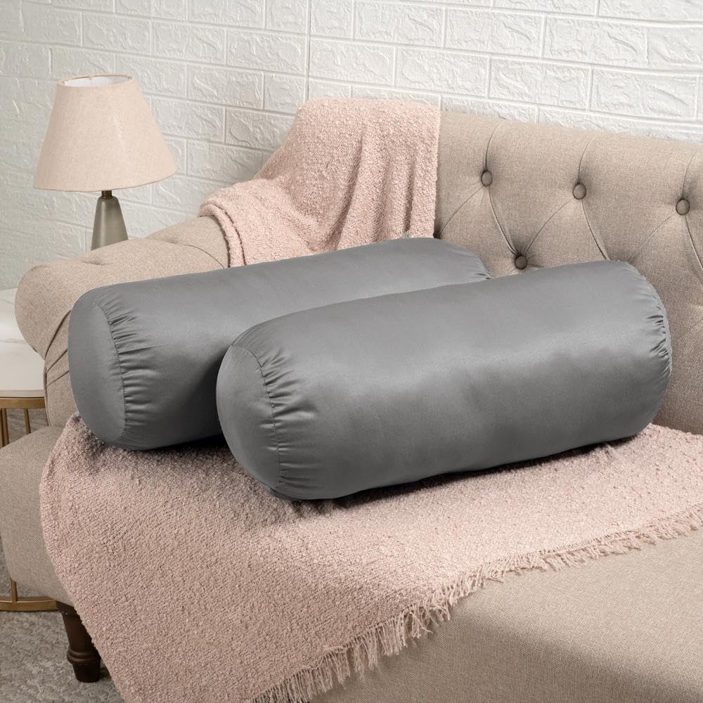 Wakefit Super Soft Bolster Pillow | Premium Fresh Siliconised Hollow Fibre Filling | Micro-Peach Finished Fabric | Ideal for Bed, Sofa, Diwan | 25x10 Inch | Set of 2 | Night Owl-image-27