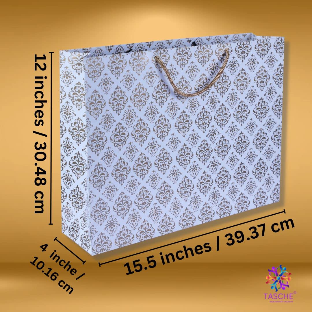 Arrow Paper Products Economy Gold Flowers Big Paper Gift Bags for Baby Shower Return Gift, Small Presents, Weddings, Birthday, Holiday Presents, Pack of 10 (39.37x10.16x30.48 cm) 2