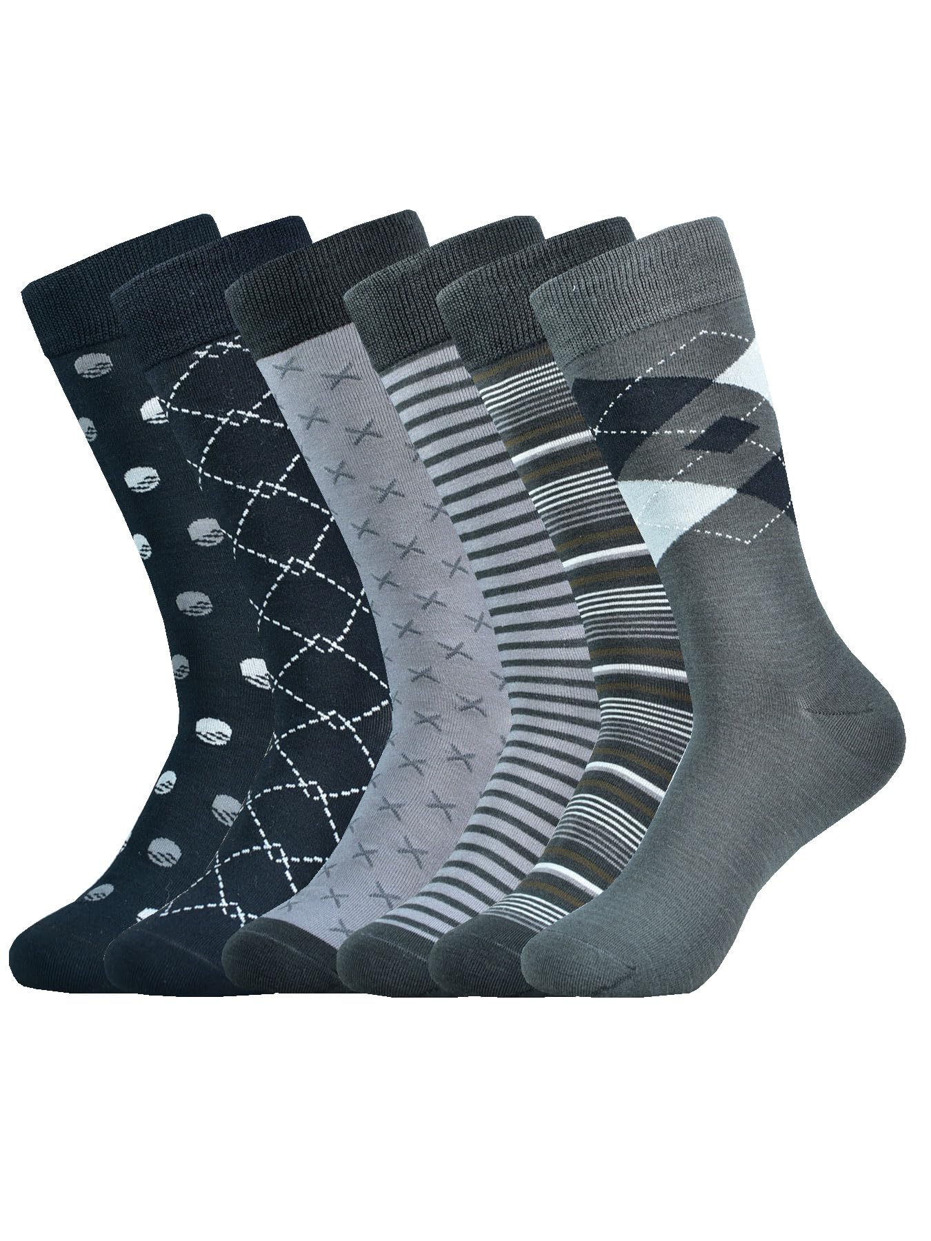 Mens Dress Socks Business Casual Pattern，6-Pairs Bamboo Crew Sock for Men Shoe Size 8-13