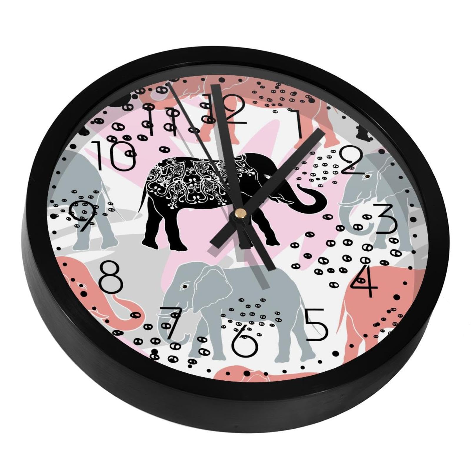 Horloge murale silencieuse à piles motif éléphant coloré
