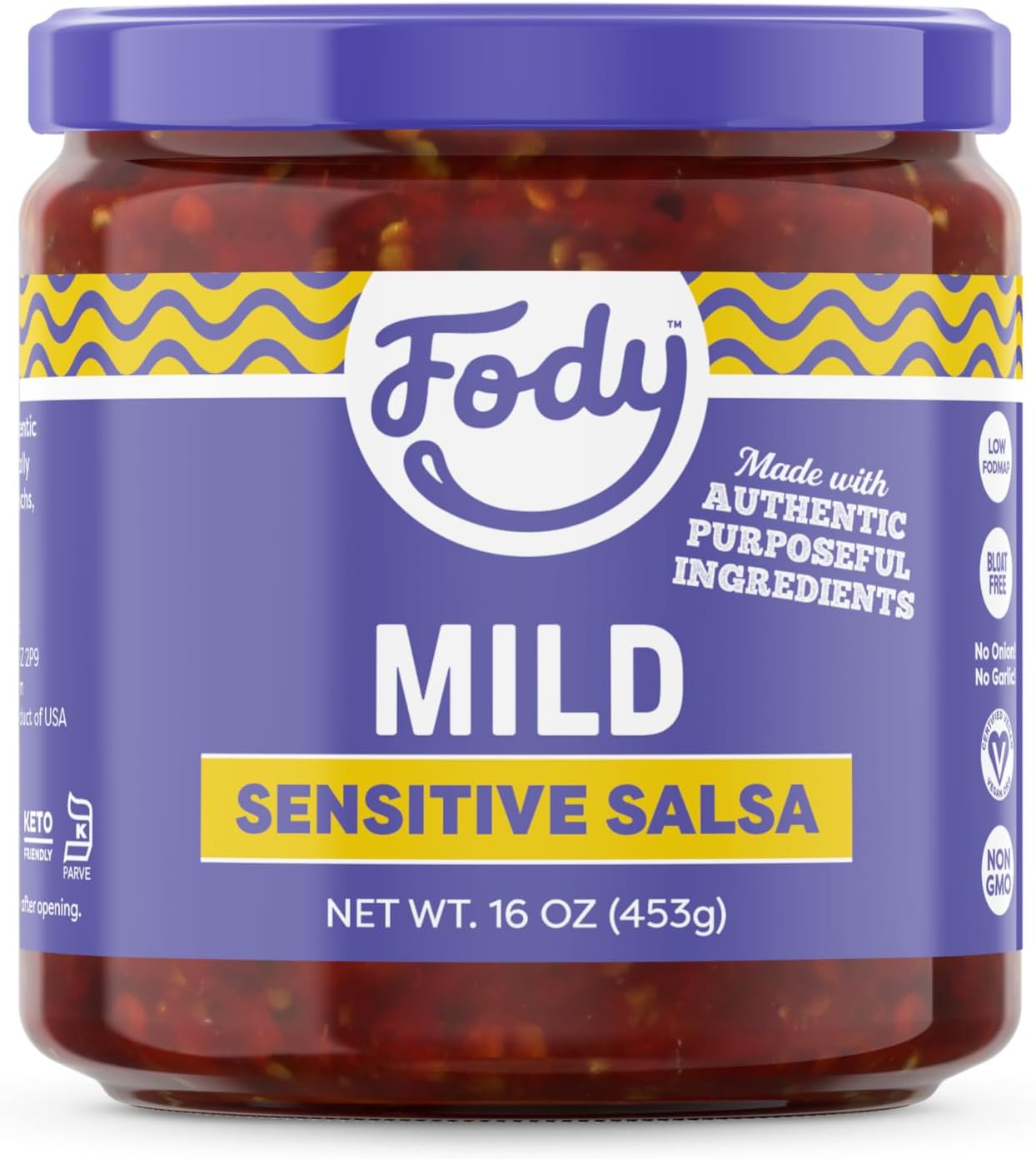 Foods Mild Salsa, 16 Oz, Garlic and Onion Free, Low FODMAP Certified, Gut & IBS Friendly, Vegan, Non-GMO, Gluten Free, Keto Friendly
