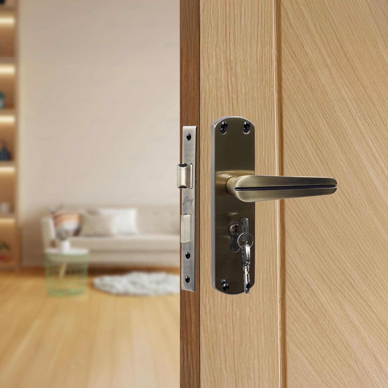 Godrej Mortise Lock I EuroProfile 200mm Cylinder | Double Throw Deadbolt | Common Keys | Reversible Latch | Antique Brass Finish | Anti-Corrosion Brass Body | 1 Year Warranty — Amazon image 2