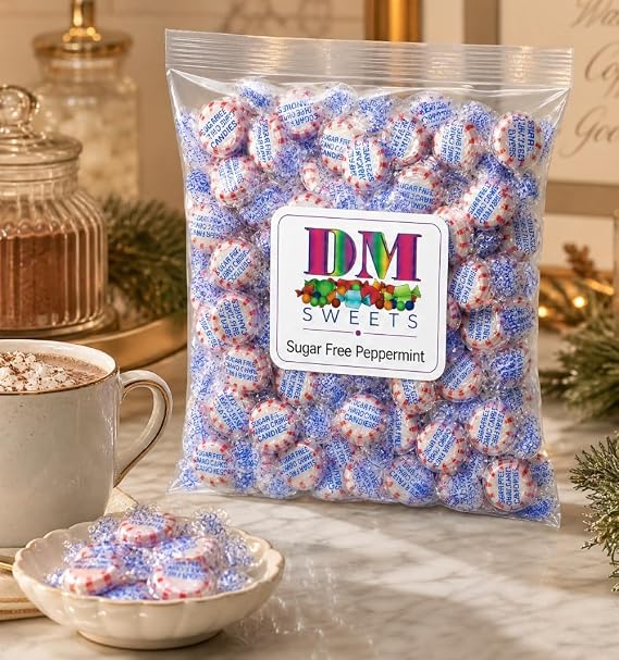 Sugar Free Peppermint Starlight Mints 1 lb Red White Striped Hard Candy