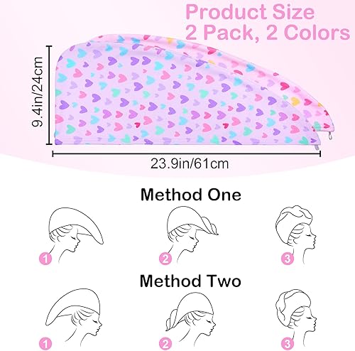 Vista 113 de Basumee Toalla de microfibra para el cabello para niños, paquete de 2 toallas de pelo de secado rápido con turbantes para cabello húmedo, toalla