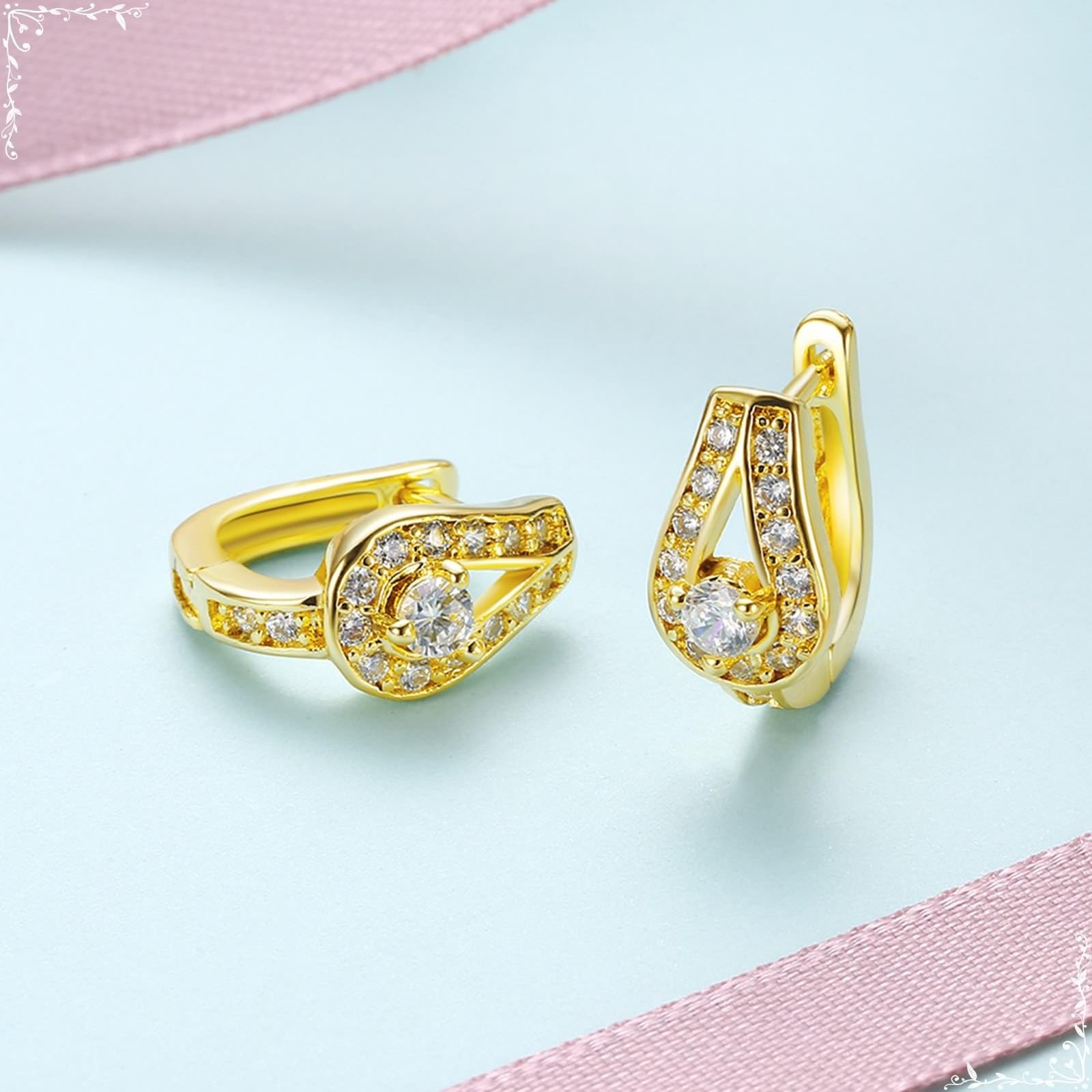 KnSam Pendientes de oro amarillo de 18 quilates para mujer, pendientes de aro "U" con diamante creado en laboratorio, Au 750 pendientes para mujer pequeños, oro