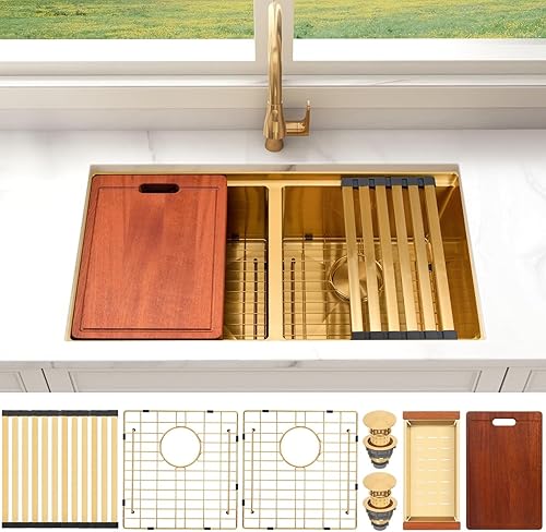 Vista 14 de Fregadero de cocina negro de montaje inferior de 27 x 16 pulgadas, fregadero de cocina de doble tazón 50/50, fregadero de acero inoxidable