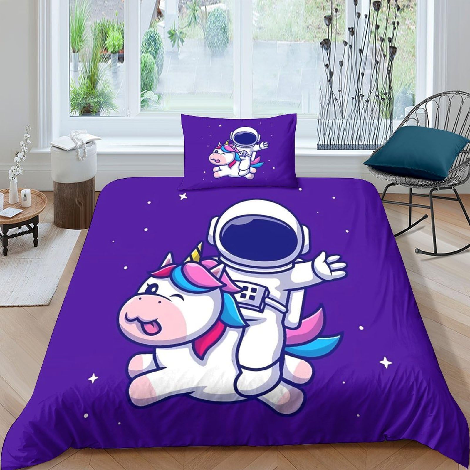 Housse de couette fermeture à glissière lit simple motif cheval multicolore