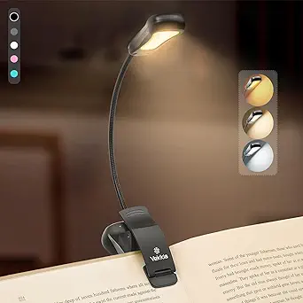 Vekkia/LuminoLite Rechargeable Book Light, Reading Lights for Books in Bed, 3 Colortemperature × 3 Brightness, Up to 70 Hours Lighting, Great for Readers, Travel (Black)
