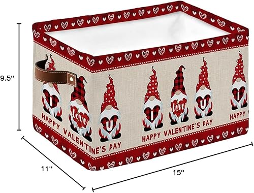 Miniatura 8 de Cesta de almacenamiento de gnomos de San Valentín para estantes, diseño de gnomos en arpillera con textura de corazón y rosas, cubos de