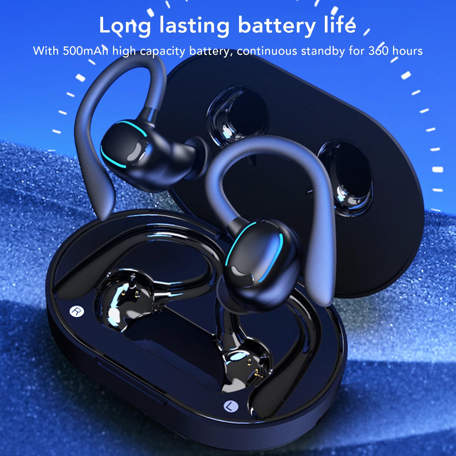 ASHATA BR Headphones Kabellose Ohrhörer, Sport Ohrhörer mit Ohrbügel, Ergonomische, Komfortable, wasserdichte IPX7 Ohrbügel Ohrhörer mit Mikrofon für Sport