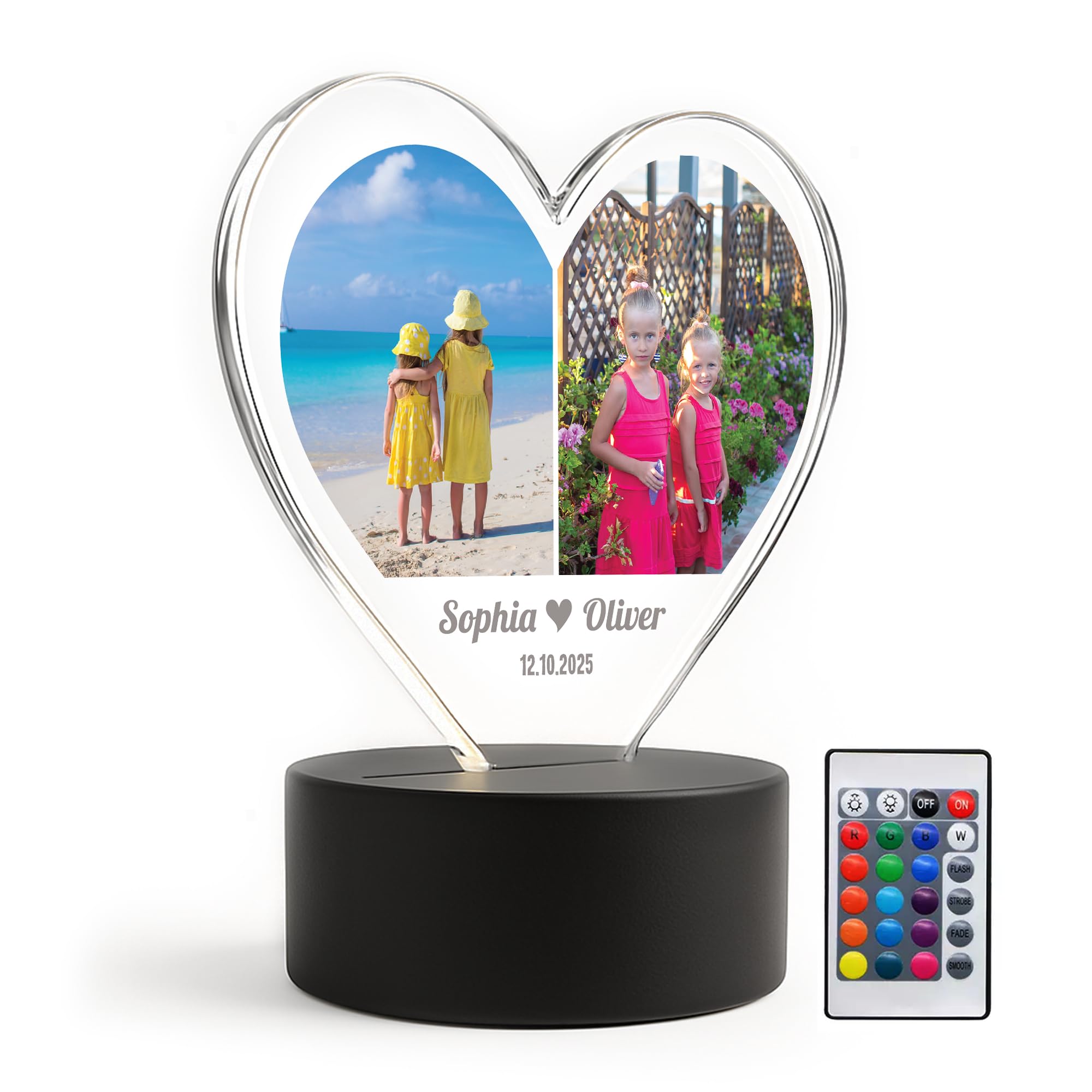 RED OCEAN Personalised Heart LED Photo Light Custome Names Photo Lamp for Couple Family Christmas Anniversary Wedding for Him Her Kids