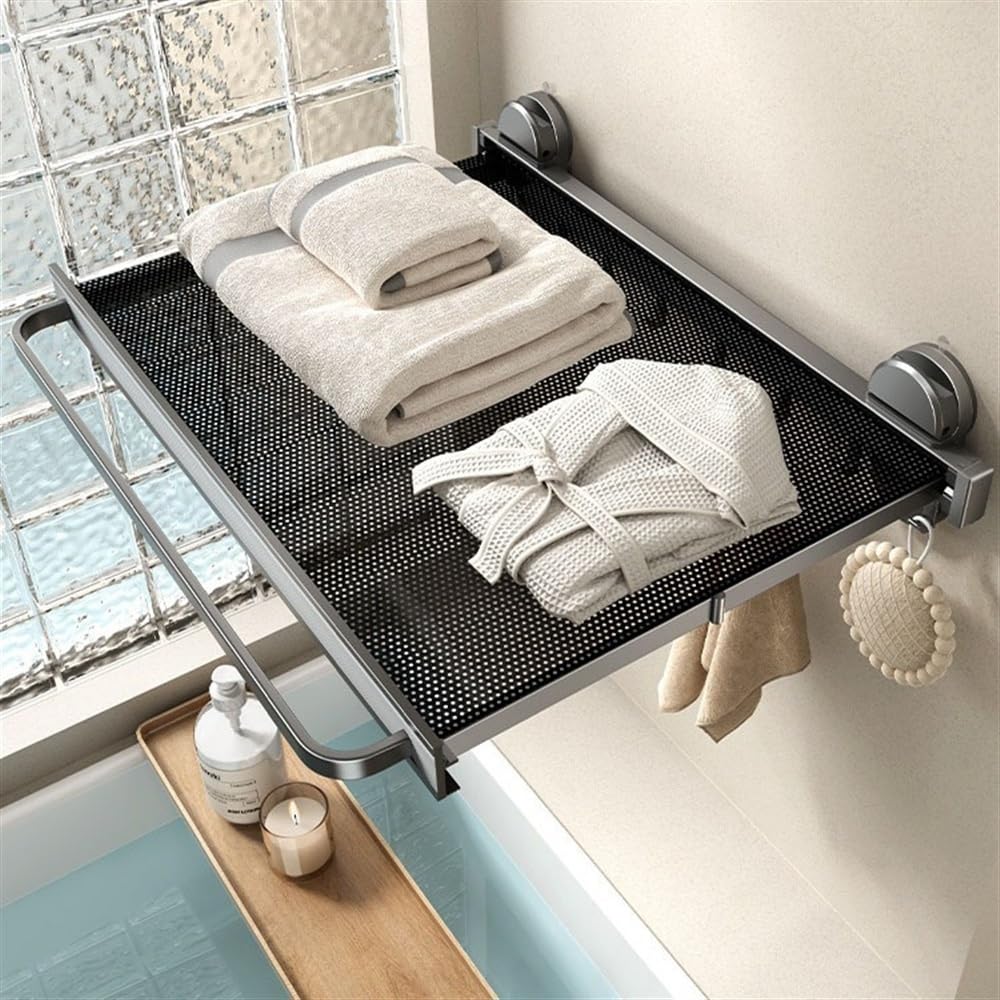 Łazienkowy pojemnik pod prysznic, przyssawka, wieszak na ręczniki, wysuwany uchwyt na ręczniki, montowany na ścianie, chowany aluminiowy organizer na ręczniki z prętem i haczykami do