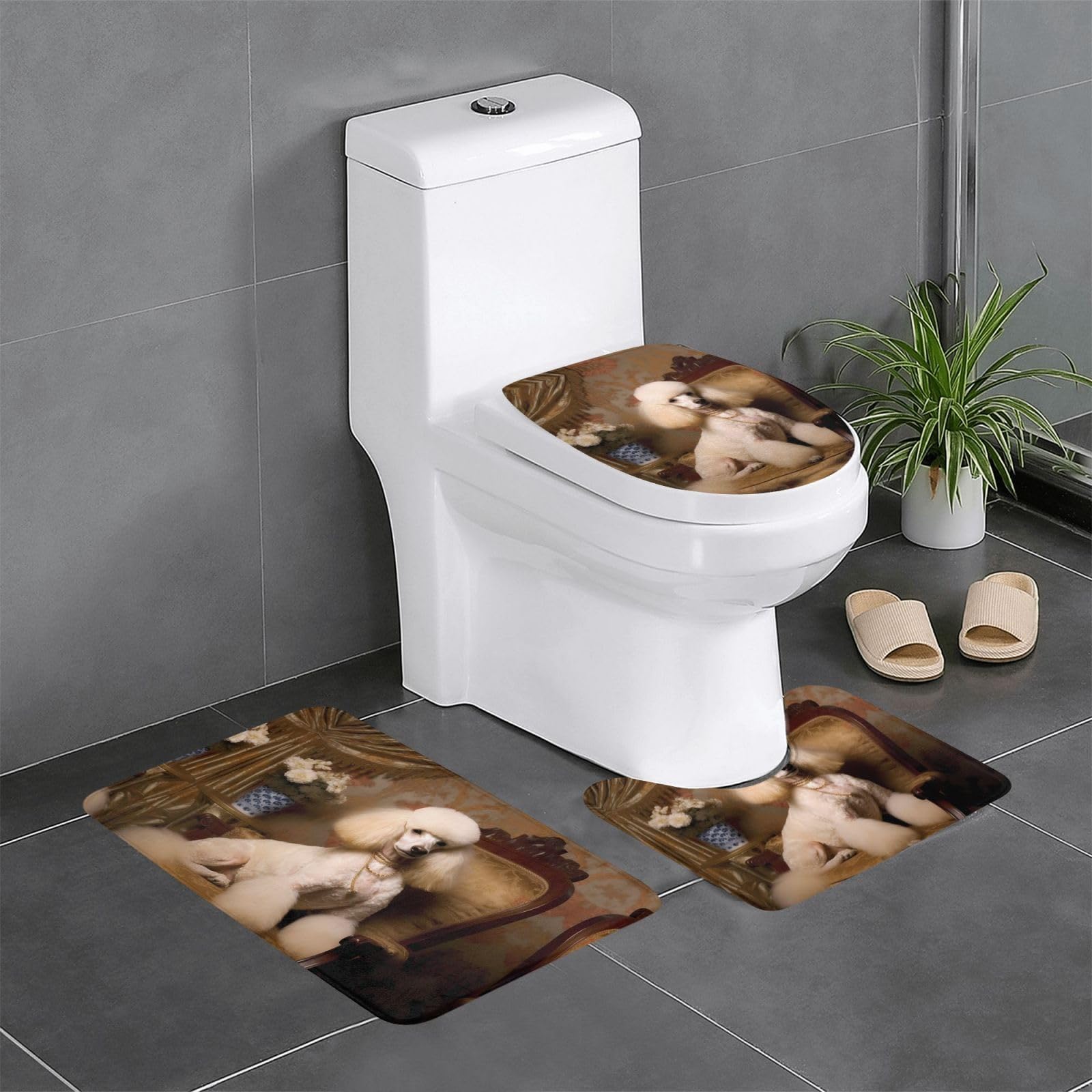 Tapis de bain anti-glisse lot de 3 séchage rapide à motif caniche