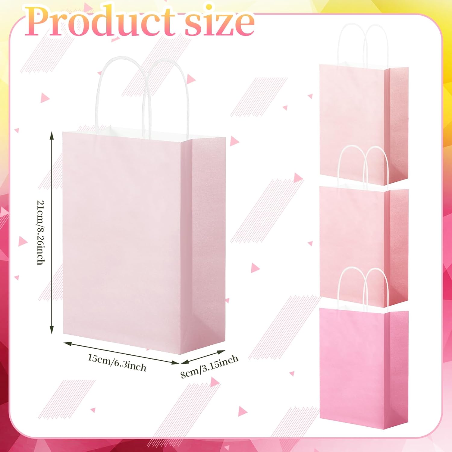 Tenceur 100 Pcs Gift Bags Kraft Paper Bags with Handles Medium Gift Bags for Wedding Baby Shower Bridal Shower Shopping Party Favor Boutique Business (Pink Gradient Color) - Image 2