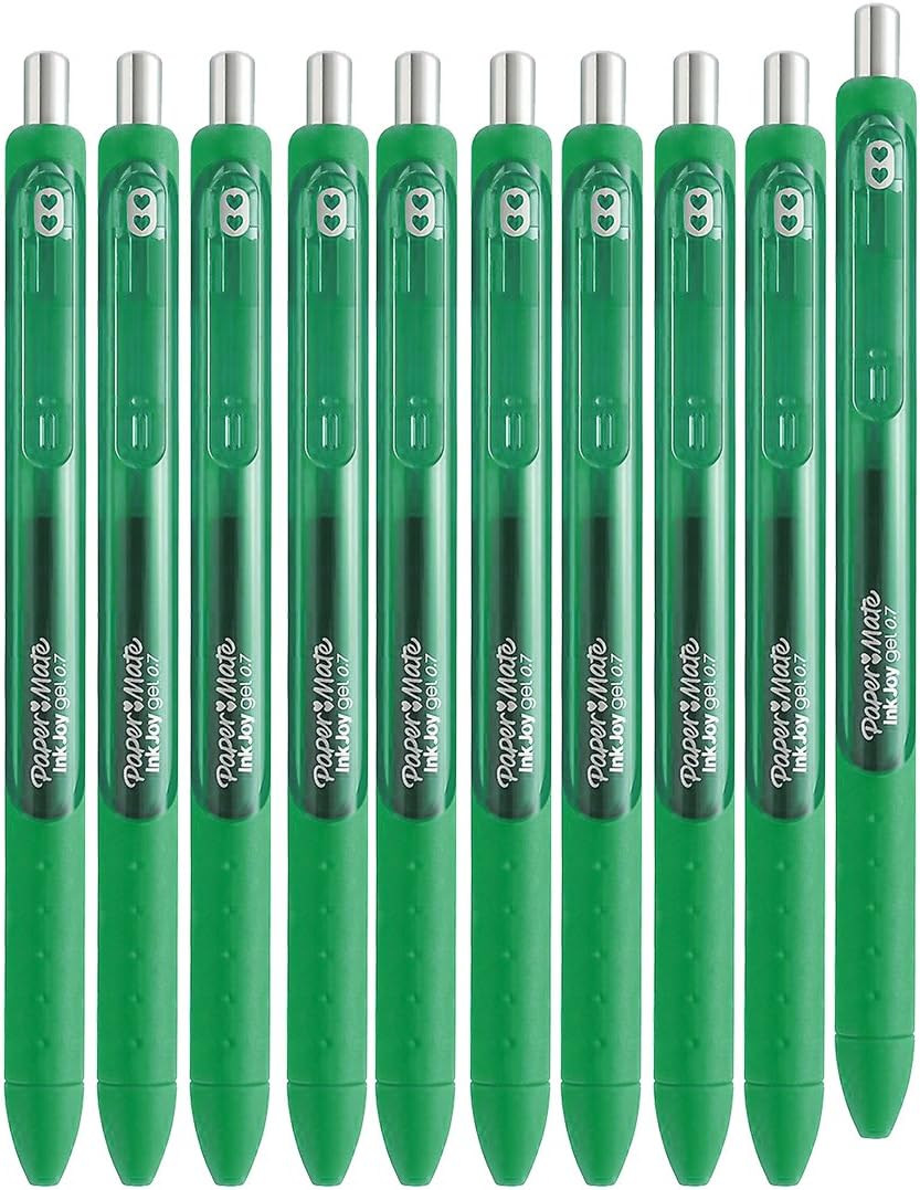 Inkjoy Gel Retractable Gel Ink Pens, Pack of 10 (Green, Medium Point)