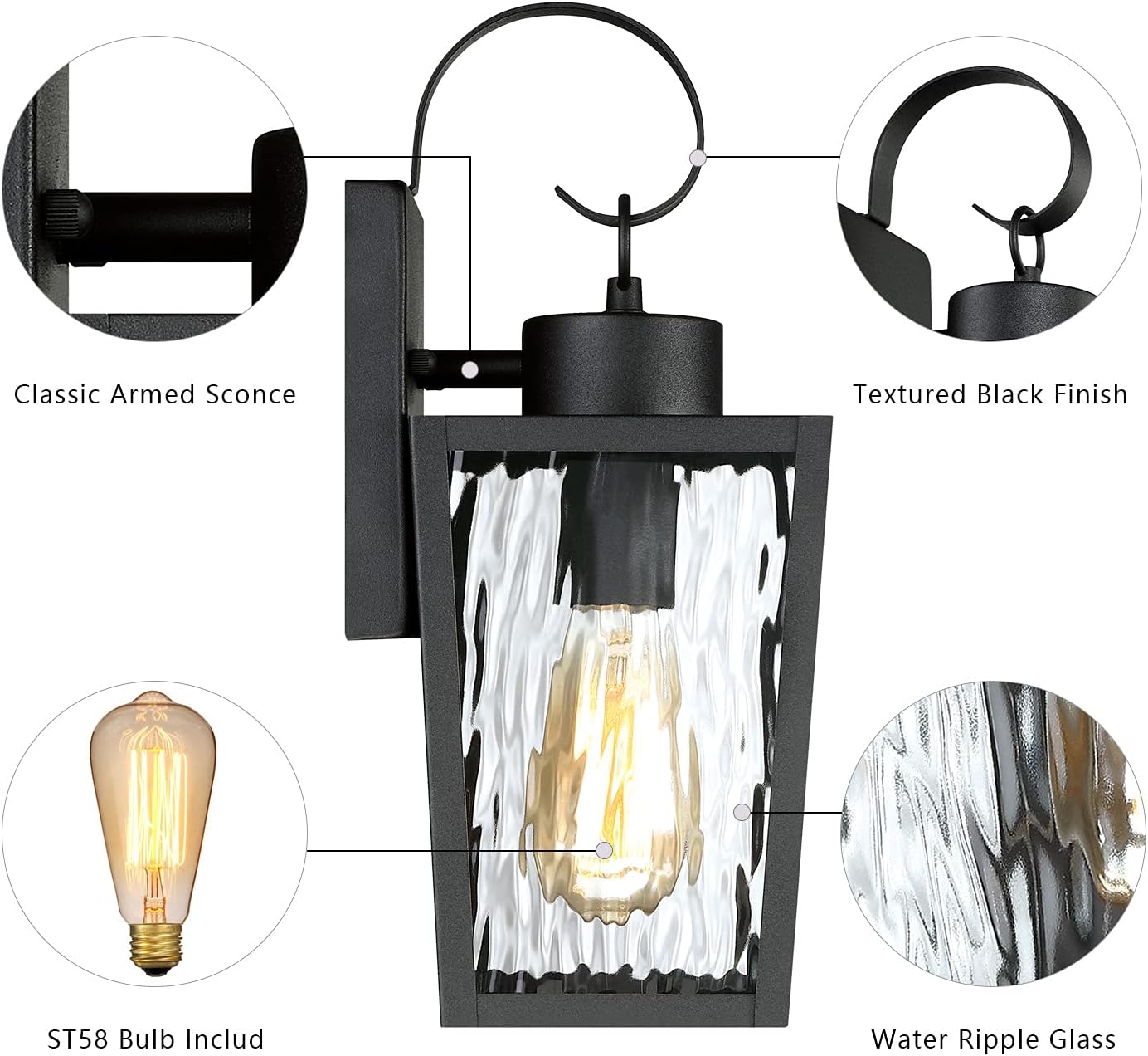 Wееklу Tор Sаlе MOTINI 2 Pack Outdoor Wall Lantern Lamp 1 Light Exterior Wall Sconse Light in Black Finish with Water Ripple Glass Shade for Porch, Doorway, ETL Listed, Bulb Incluled Frее Shірріng оƒƒеr MOTINI 2 Pack Outdoor Wall Lantern Lamp 1 Light Exterior Wall Sconse Light in Black Finish with Water Ripple Glass Shade for Porch, Doorway, ETL Listed, Bulb Incluled
