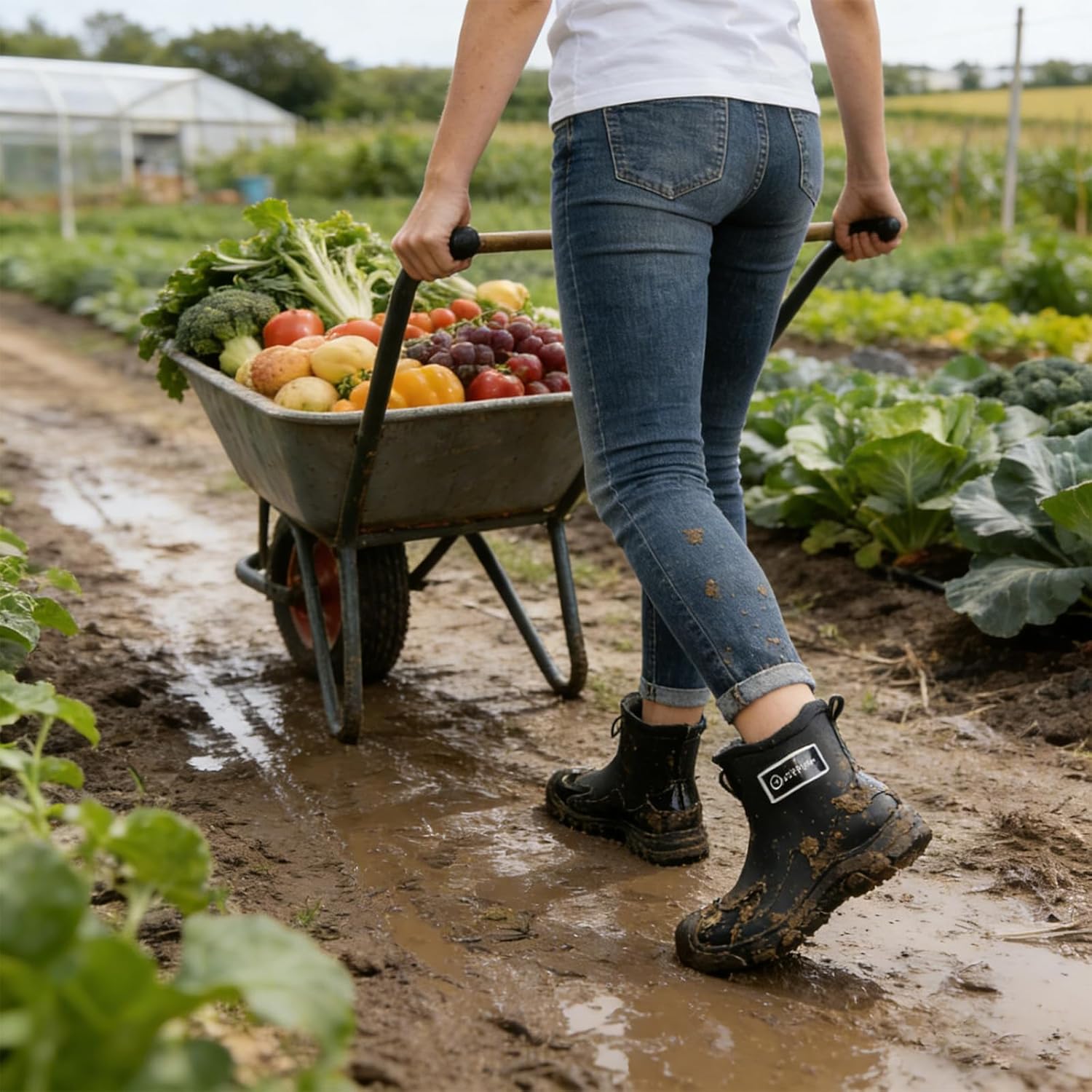 Women's Rubber Flat Wide Calf Rain Boot Fashion Round Toe Anti-Slip Lug Sole Slip on Garden Boots for Camping Farming Deck Outdoor Work - Image 6