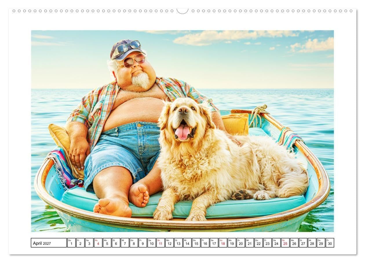 Schwere Jungs mit Hund. Pfundskerle, Humor und gute Laune (hochwertiger Premium Wandkalender 2027 DIN A2 quer), Kunstdruck in Hochglanz: Humorvolle ... Männern und ihren Hunden (CALVENDO Spass)