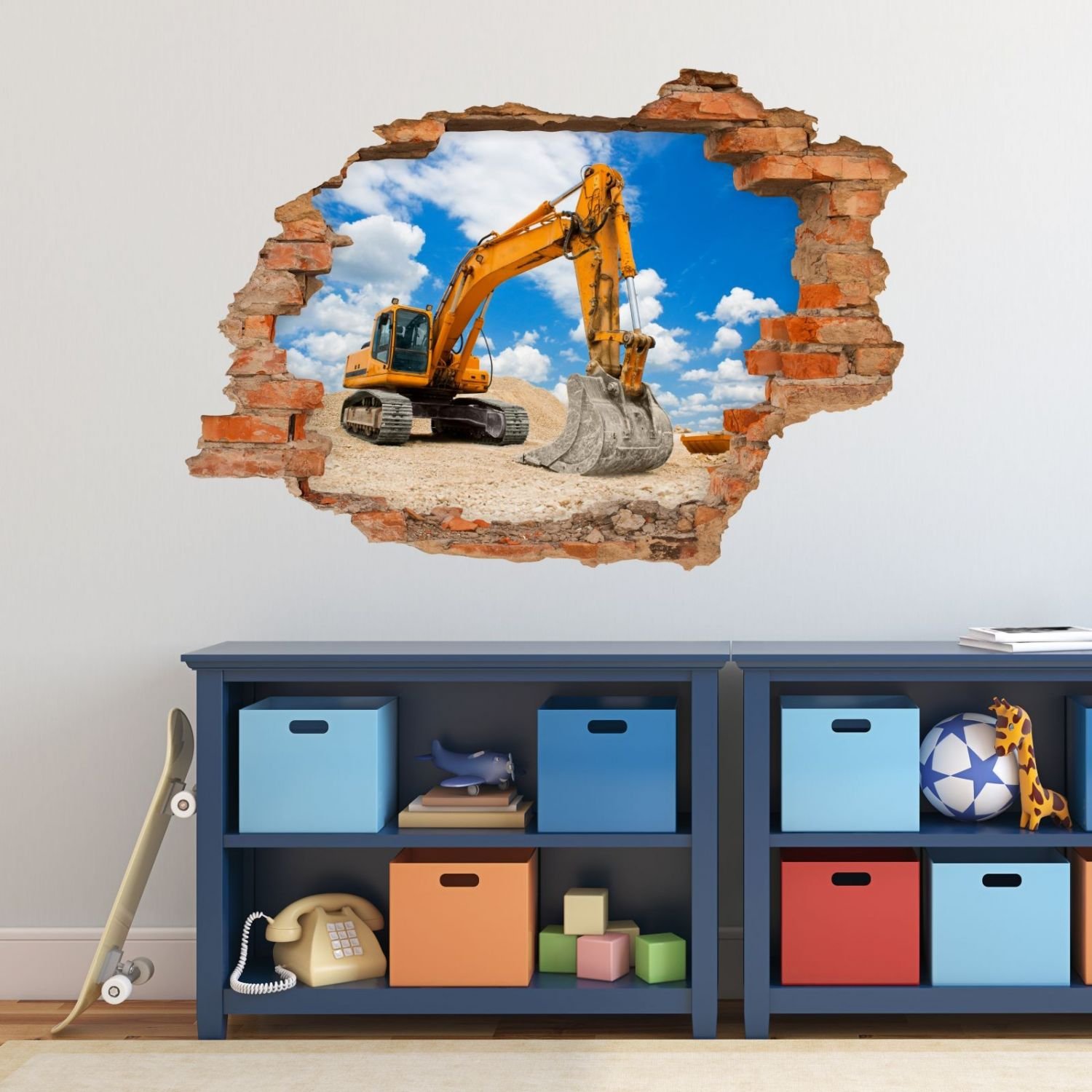 nikima 049 Wandtattoo Bagger Baustelle - Loch in der Wand - in 6 Größen - coole Kinderzimmer Sticker und Aufkleber Wanddeko Wandbild Junge Mädchen Größe 1750 x 1210 mm