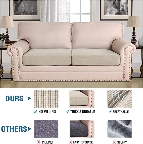 Miniatura 2 de H.VERSAILTEX Juego de fundas de cojín para asiento individual superelásticas, tela de sarga gruesa con textura jacquard (2 fundas de cojín grandes