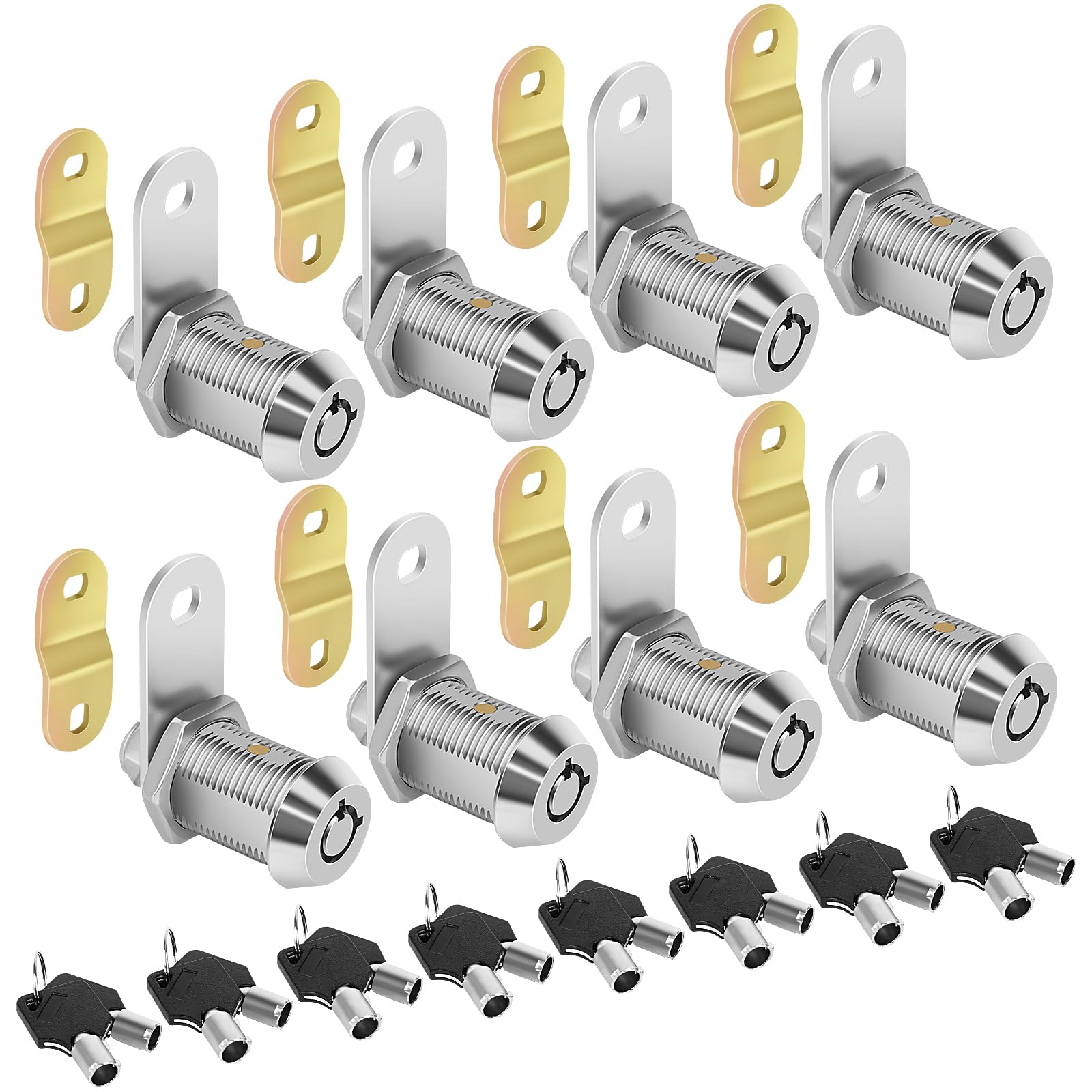 Cam Lock RV Storage Locks Black RV Compartment Keyed Alike,1" Cylinder Fits on 3/4" Max Door Thickness, Trailer Replacement Set with Keys, Chrome Finish (8, 1 Inch)