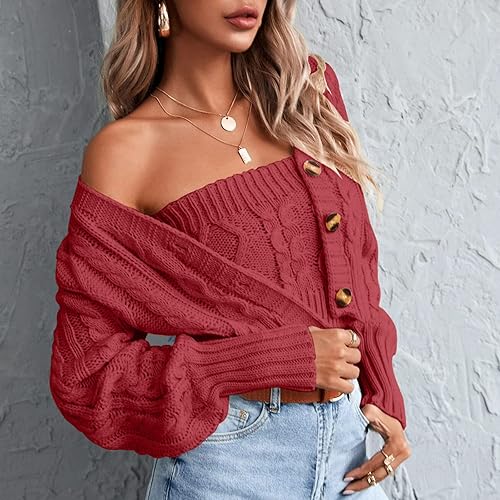 Miniatura 4 de Suéter casual para mujer, cuello con cremallera de un cuarto, manga larga, cuello barco, tejido grueso, asimétrico, blusa