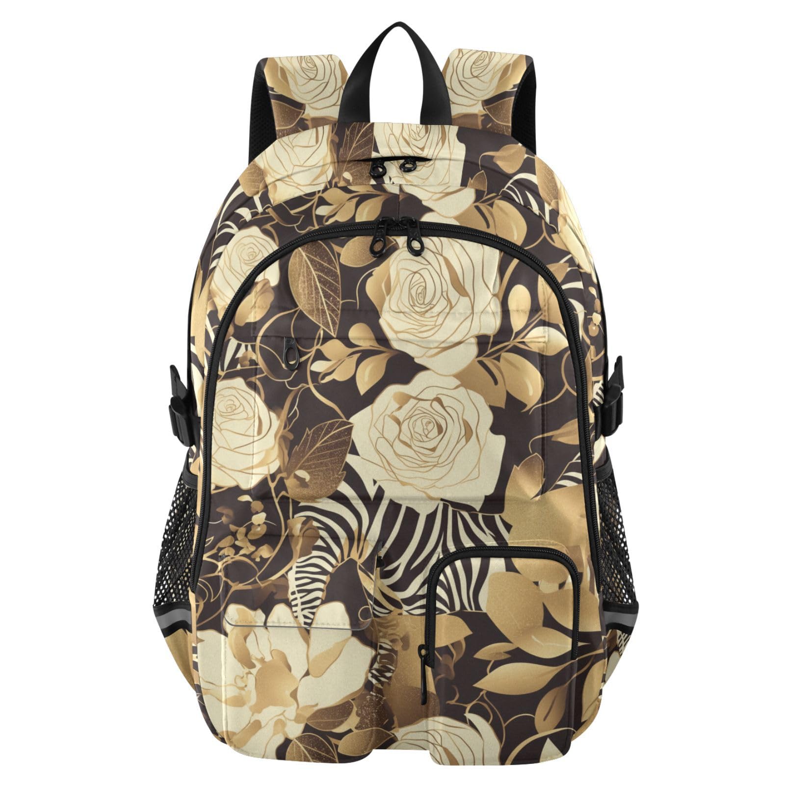 Mochila para laptop de 17.5 pulgadas negra con flores románticas y diseño ligero 8