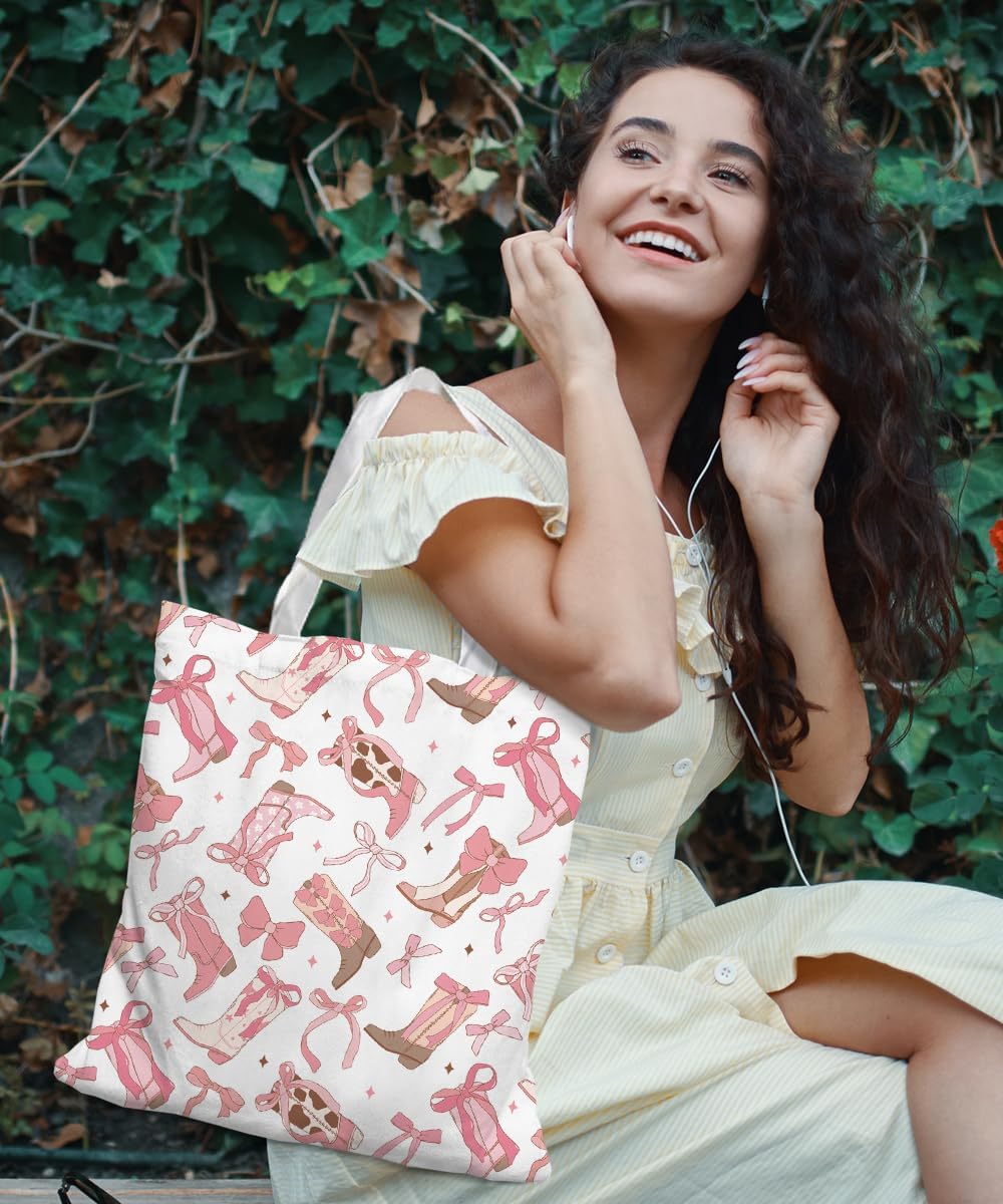 Pink Girl Canvas Tote Bag for Women Teen Girls Gifts Cute Small Travel Work Tote Bags Reusable Grocery Shoulder Bags - Image 2