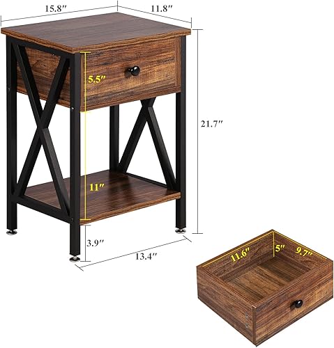 Miniatura 46 de VECELO Mesitas de noche, mesas auxiliares modernas, mesita de noche con cajón y estante de almacenamiento para dormitorio, sala de estar Retro