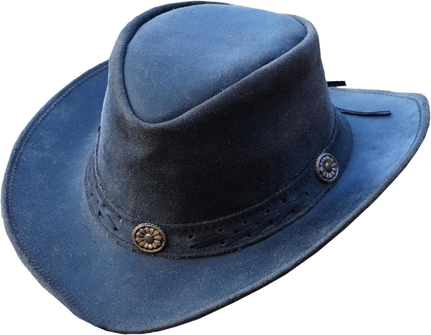 Sahara Cowboy Hat for Men & Women – Genuine Distressed Leather Western Hat with Shapeable Brim, Chin Strap & Braided Band