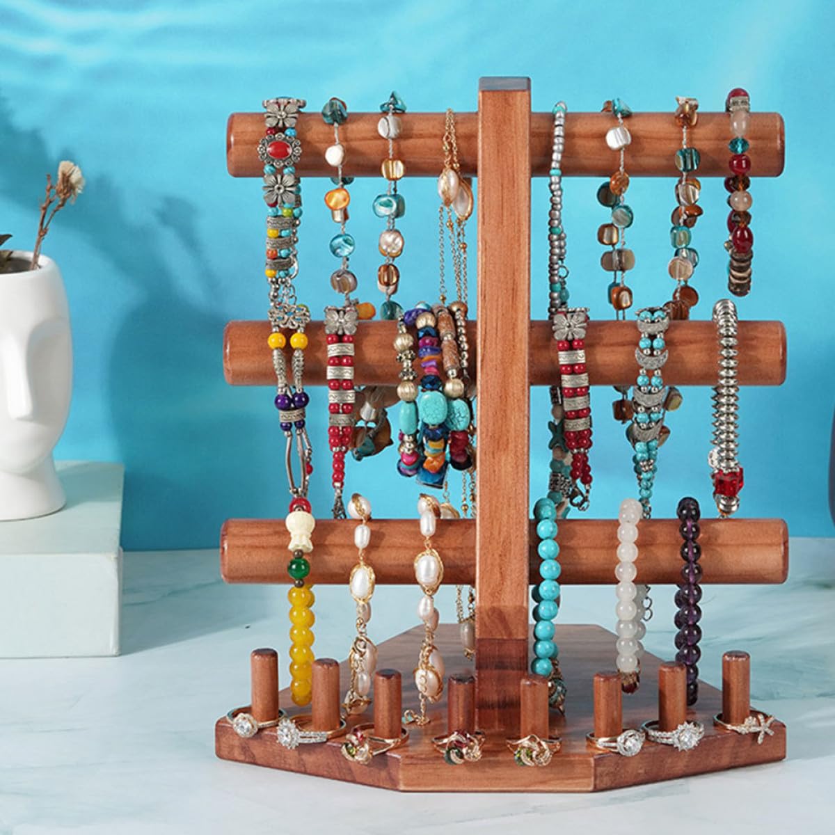 GALPADA Schmuckhalter mit 3 Etagen und Glatter Oberfläche Rutschfeste Basis Vintage Armbandständer für Armreifen und Uhren zur Aufbewahrung im Geschäft oder Zuhause