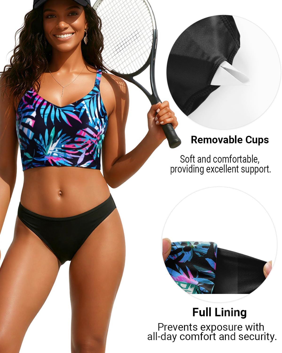 Aqua Eve Women's Sport Bra Swim Top - 2025 Crop Bikini Top Modest V Neck Bathing Suit