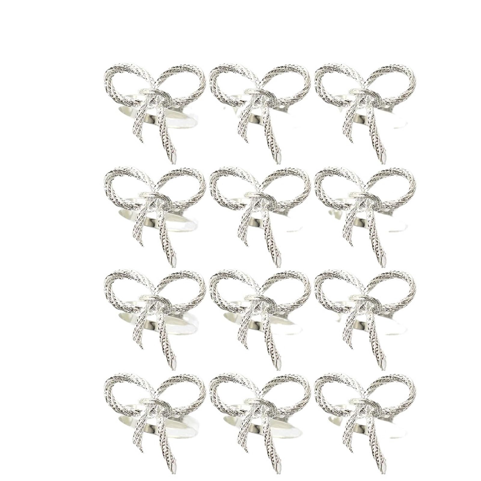 Usohjz Silver-12Pcs Alloy Bow Tie Napkin Rings Elegant Table Decor