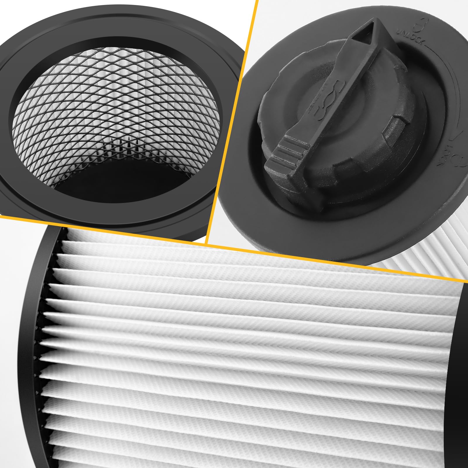 Lot de 2 filtres à cartouche DXVC4001 de rechange pour aspirateurs secs/humides DXV04T, DXV05P, DXV05S, DXV06G, DXV08SA, DXV08S, DXV08SL, lavables et réutilisables