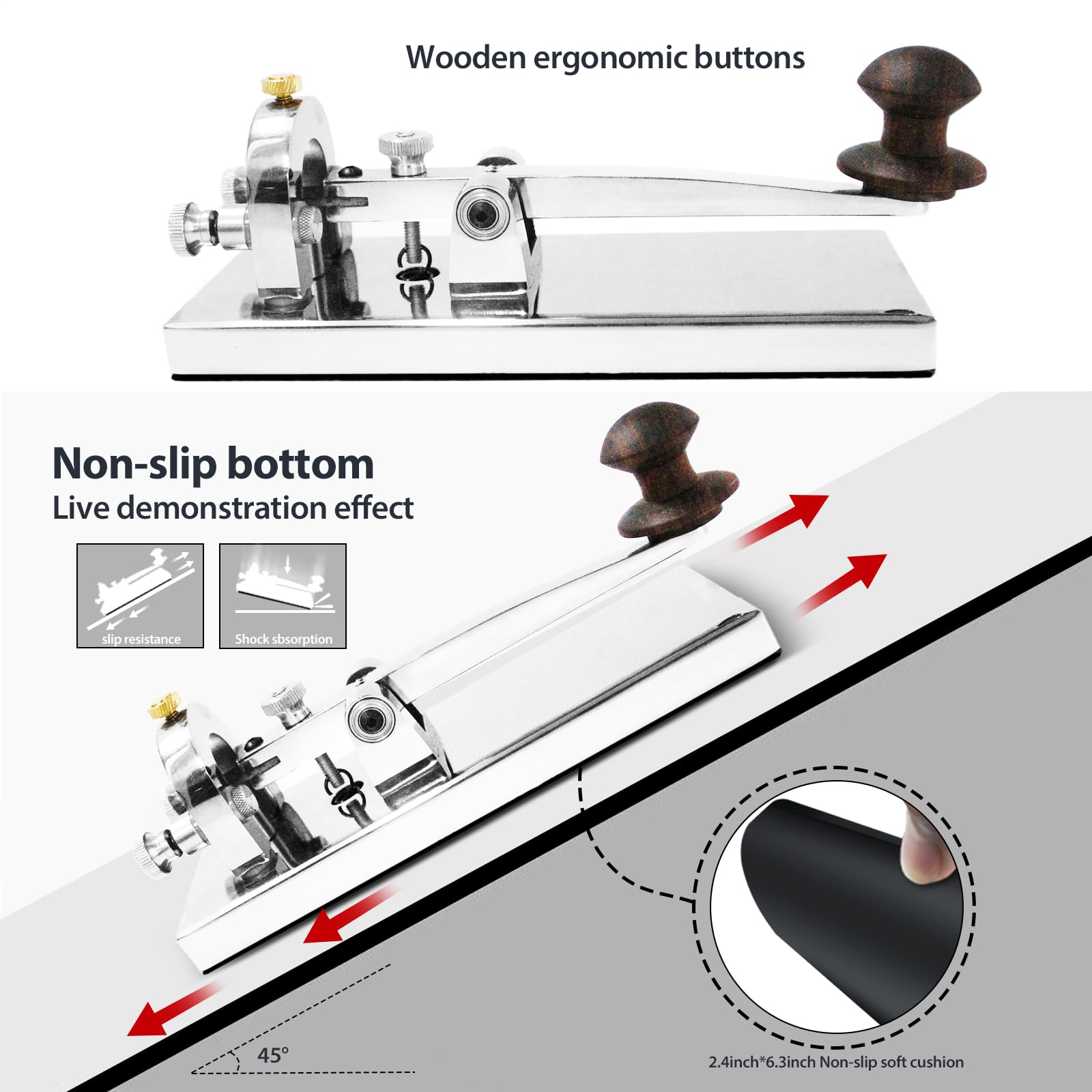 CW Telegraph Key - Chiave classica resistente con codice Morse, radio Ham Send Telegram Morse Code Key Practice Oscillator Chiave diritta con controllo del volume