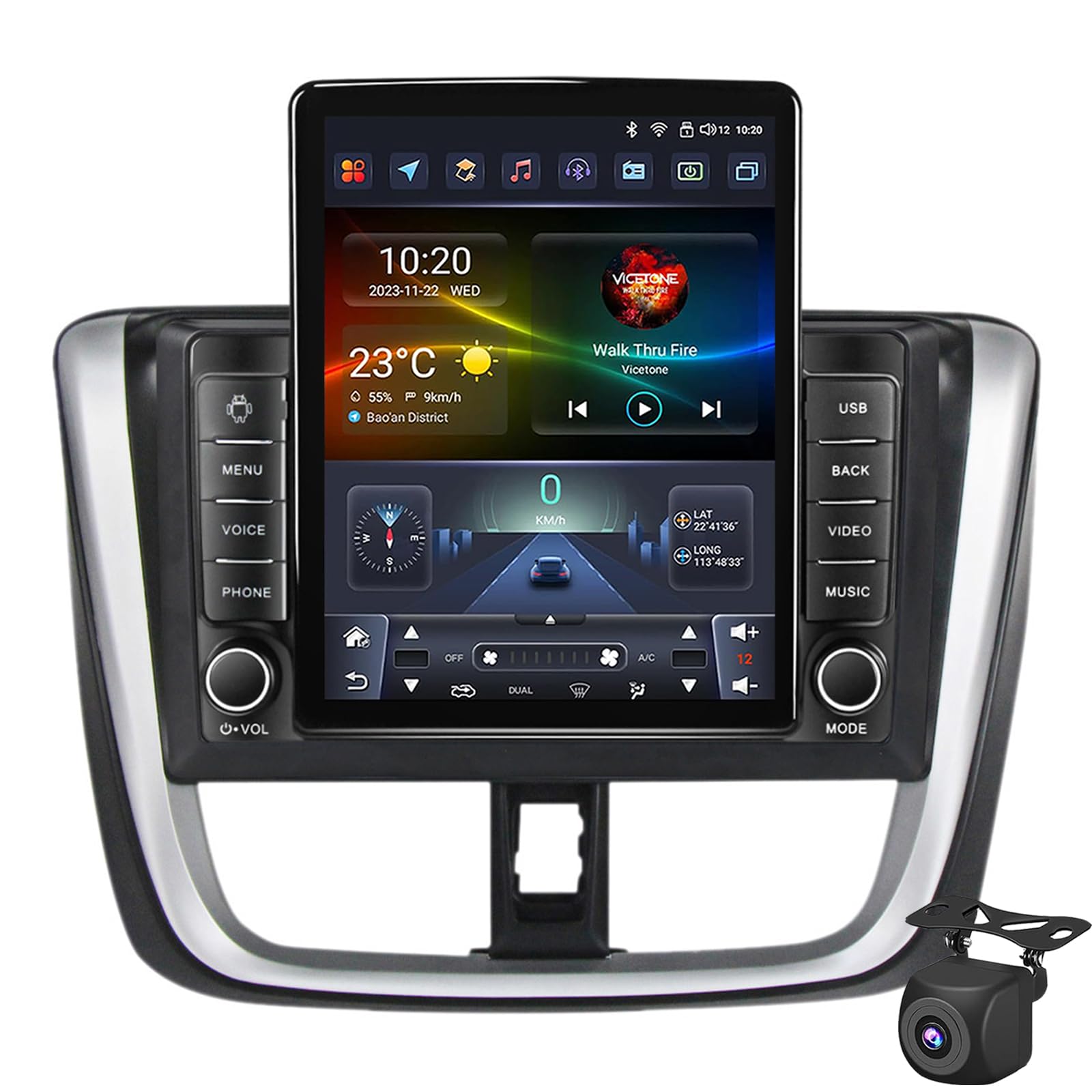 Stereo Per Auto Toyota Vios 2016 2017 2018 Radio Con Touchscreen Da 9.7" 1280P Con DSP BT 5.0 Wireless Carplay Android Auto Navigazione GPS Mirror Link WiFi Canbus SWC Telecamera P(Color:8 Core 4+64G)