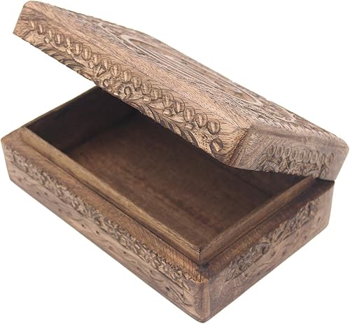 Miniatura 5 de DharmaObjects Hamsa Hand of Fatima - Caja de almacenamiento de madera tallada a mano para joyería, recuerdo (mano de atima, L)