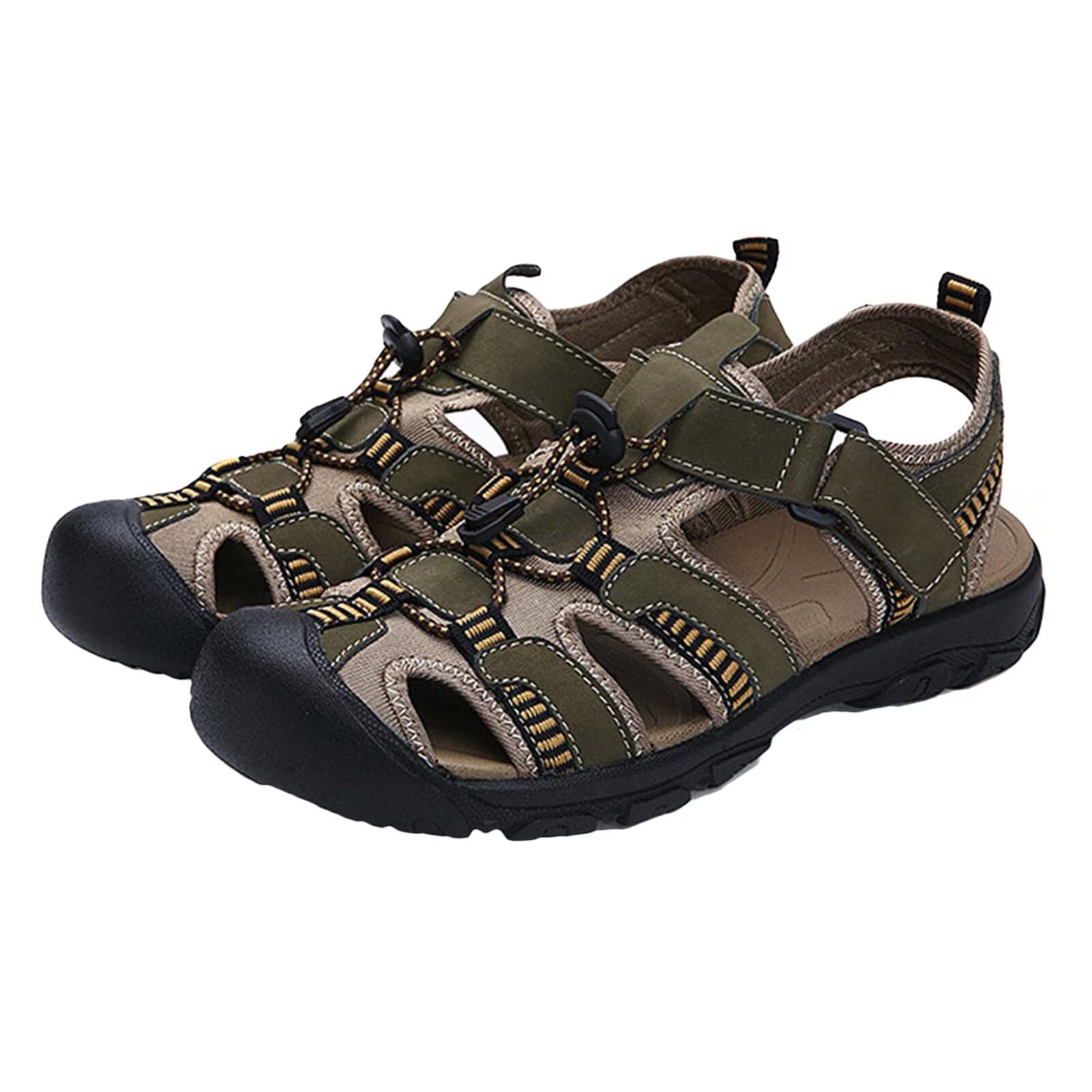 HNVAVQ Sandali Punta Chiusa in Pelle Uomo Outdoor Scarpe Estive Comode per Viaggio Pesca e Passeggiate